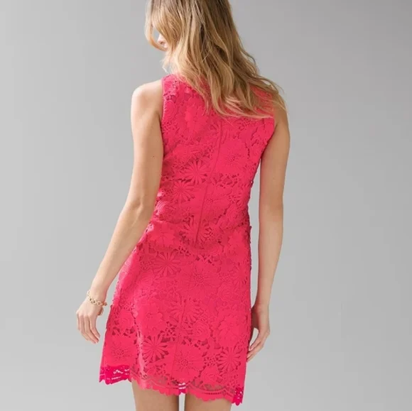 NEW White House Black Market Sleeveless Embroidered Lace Shift Dress Azalea Pink - Picture 4 of 5
